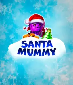  Discover the quirky "Santa Mummy" slot game by Belatra, featuring a Santa-clad mummy dressed in festive holiday attire. This colorful image presents the mummy with a bright purple hue, wearing a Santa hat, against a backdrop of snowy blue and icy snowflakes. The game's title, "Santa Mummy," is clearly shown in large, cool blue letters.